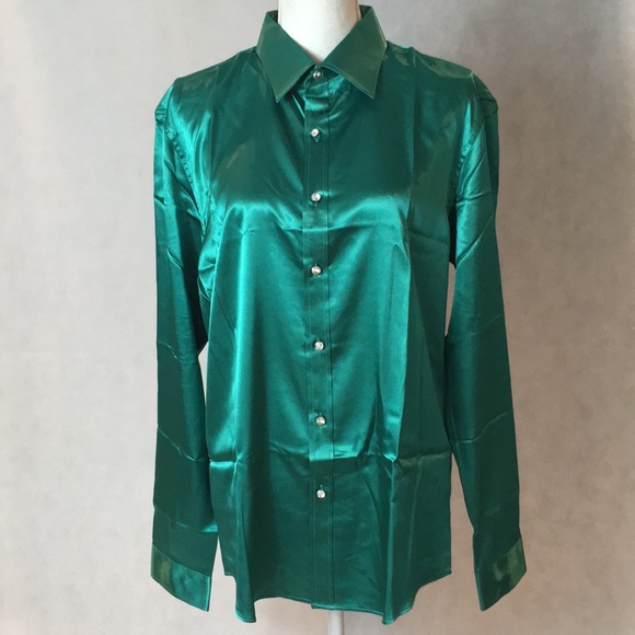 green satin button up